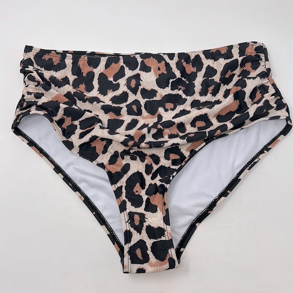 Beachsissi Black Brown Tan Leopard High Waisted Bikini Bottoms Size Large